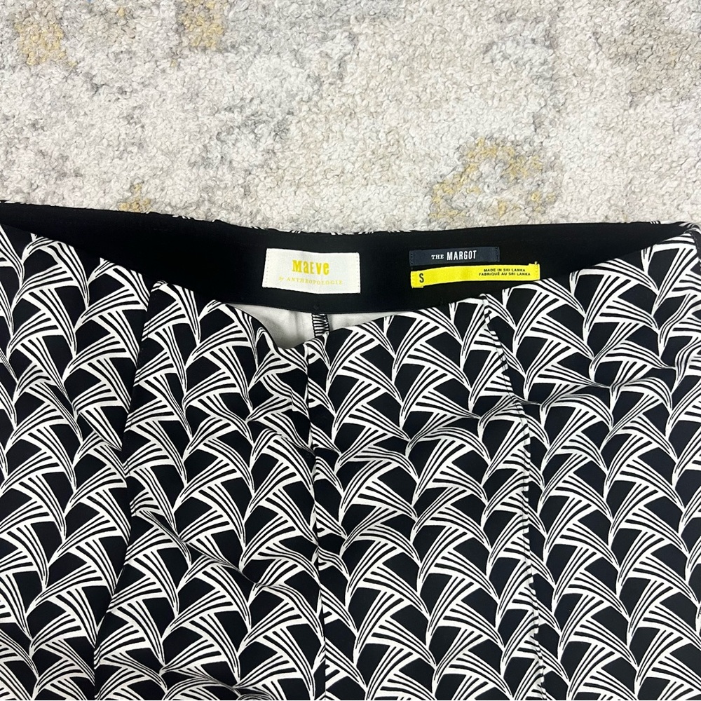 Anthropologie x Maeve Margot Kick Flare Cropped Pants Black White Pattern Size S - Picture 8 of 8